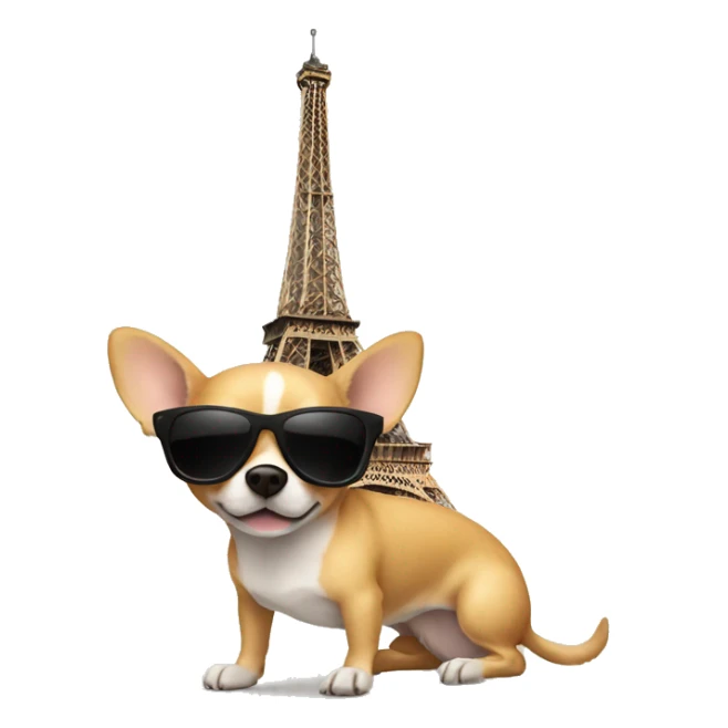 chihuahua wearing sunglasses near the eiffel tower sticker