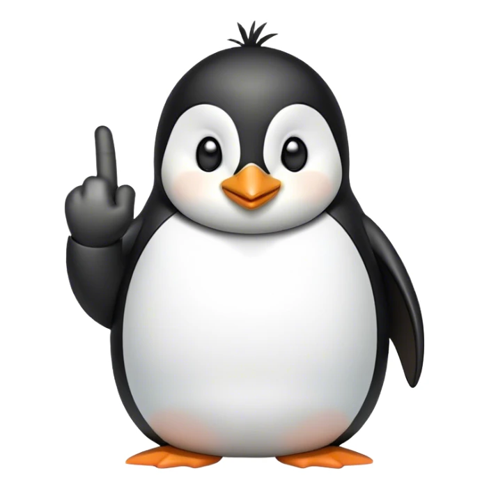 A penguin with the middle finger smirking sticker