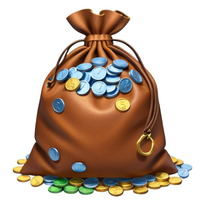 brown money bag of blue coins sticker