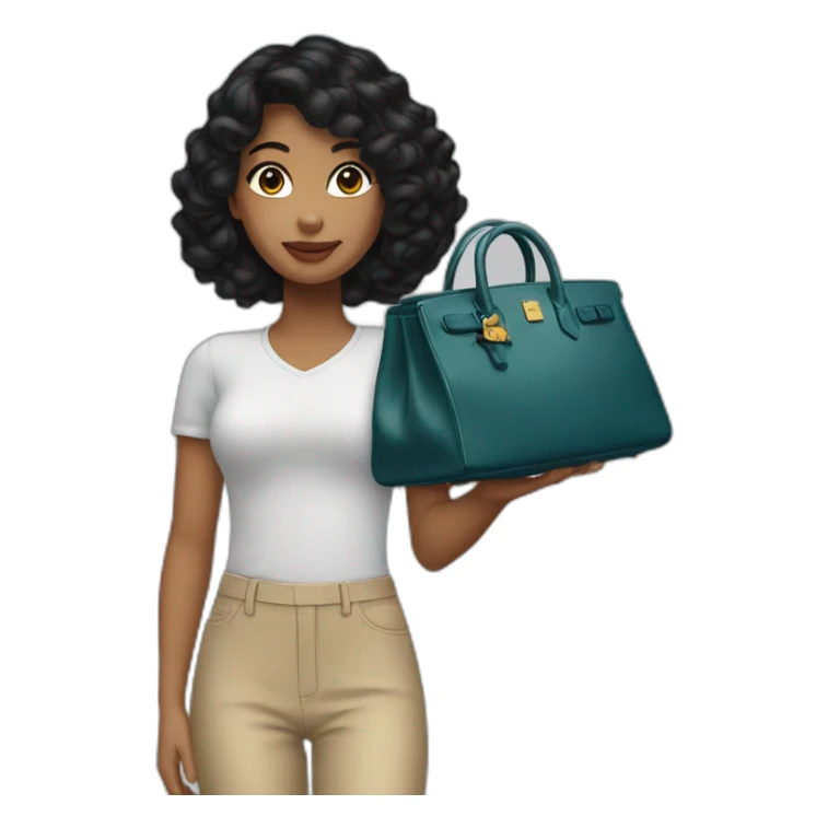 girl with black hair holding a birkin bag sticker