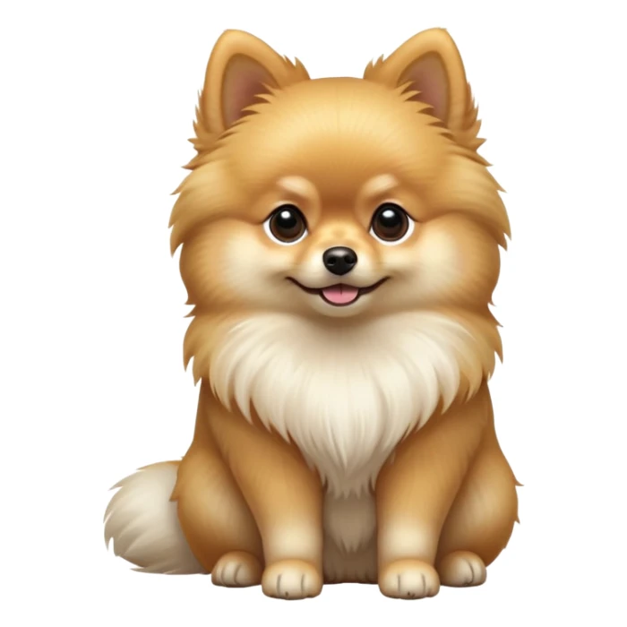 cinematic-[pomeranian]-realistic-full-body-sitting-emoji,-tail-resting-loosely-beside-its-paws,-head-tilted-dramatically, -fluffy-[light cream]-fur,-simplified-yet-realistic-focused-features,-highly-detailed,-glowing-with-an-almost-sarcastic-glow sticker