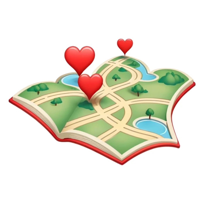 Folded map icon with subtle paths drawn – symbolic exploration of love and attraction, with gentle heart-shaped pathways and relationship journey markers sticker