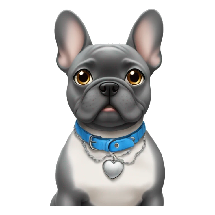 A grey frenchie with a name collar that says Chata and with blue eyes ￼ sticker