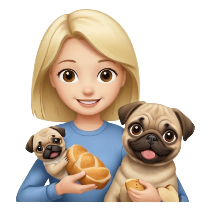haz una chica rubia dandole comida a su perro pug sticker
