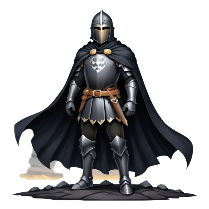 A shadowy knight with a black cape, standing in a stormy battlefield sticker