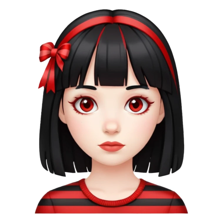 Pale girl, black hair with red striped hair and bangs sticker