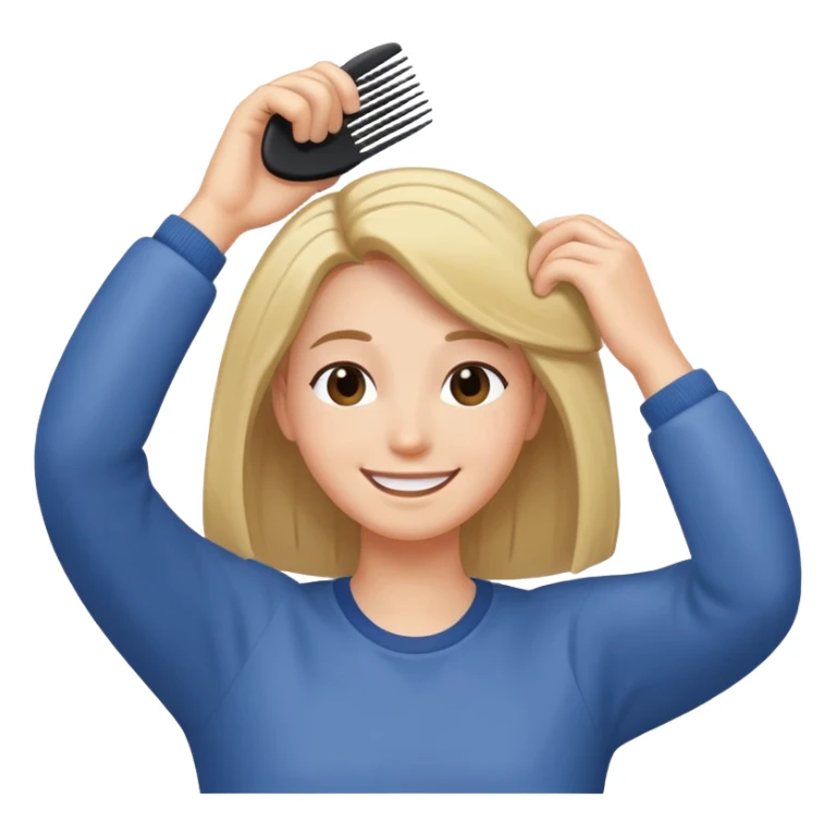 person combing their hair, smiling, simple and expressive sticker