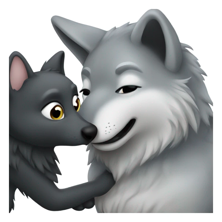 big soft grey wolf kissing a small black bunny sticker