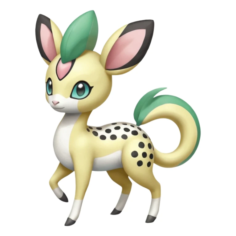 Blushing Spotted Dotted randomly Splash-marked Meloetta- Leavanny-Gallade-Ampharos-Inteleon-Nidoqueen-Fakémon-Pokémon-hybrid-fusion-creature, full body sticker