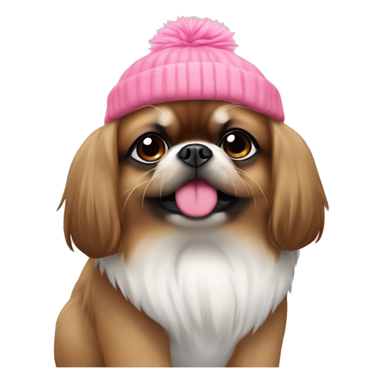 brown and white pekingese dog wearing pink beanie sticker