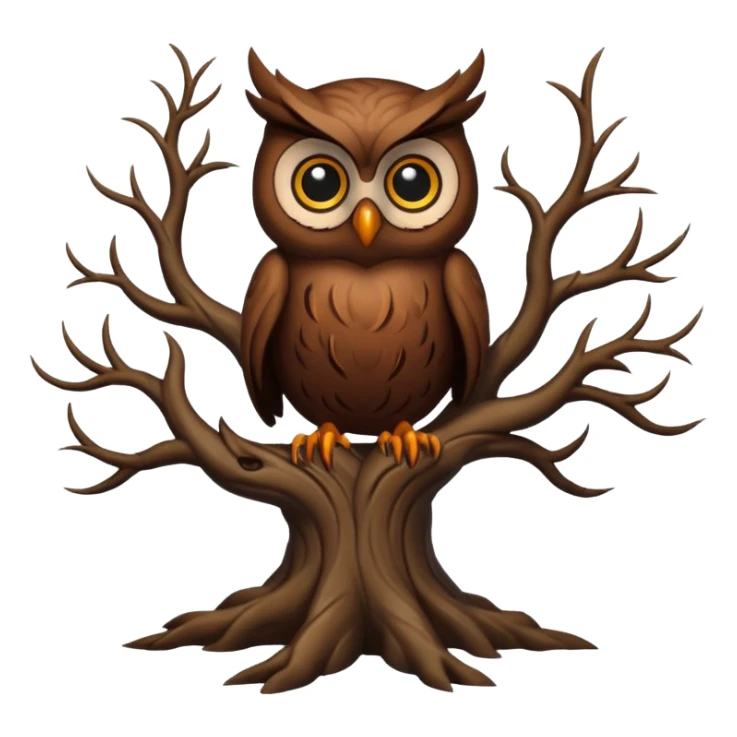 Dark creepy tree with brown owl sticker