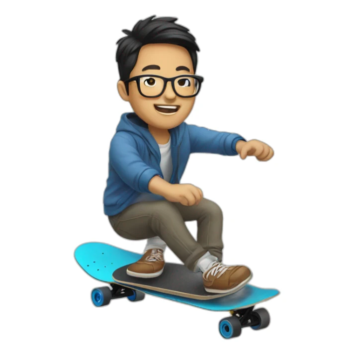 Asian guy with glasses riding electric skateboard sticker