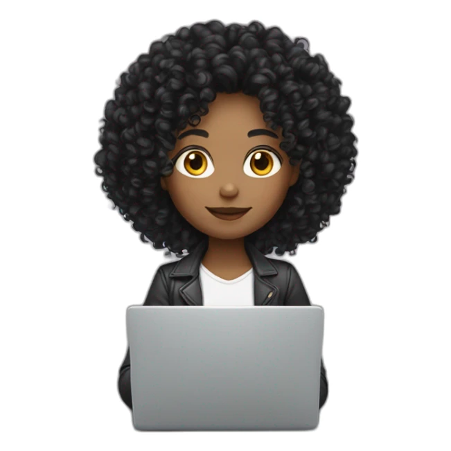black curly hair white skin working on laptop sticker