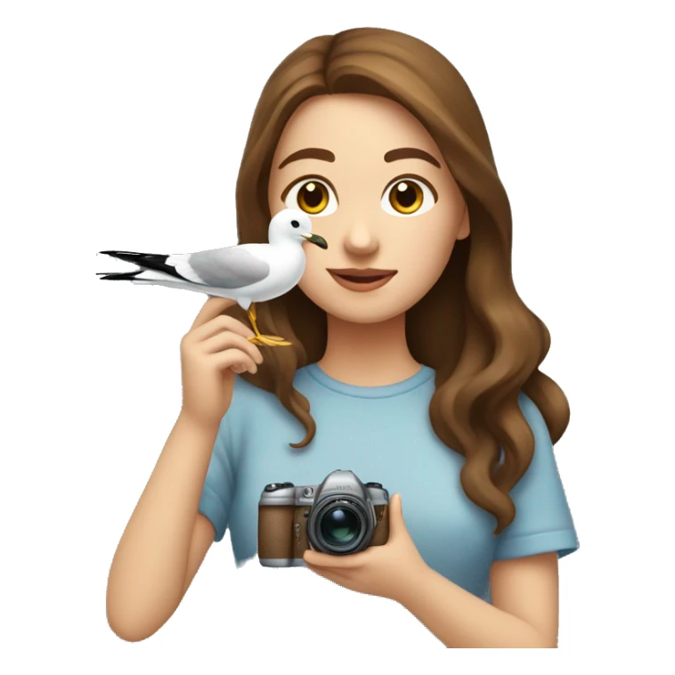 Gurl with brown hair taking a picture of a seagul sticker