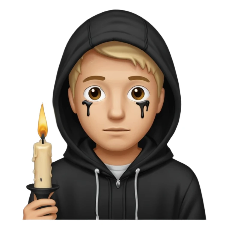 man in black hoodie hold a black candle sticker