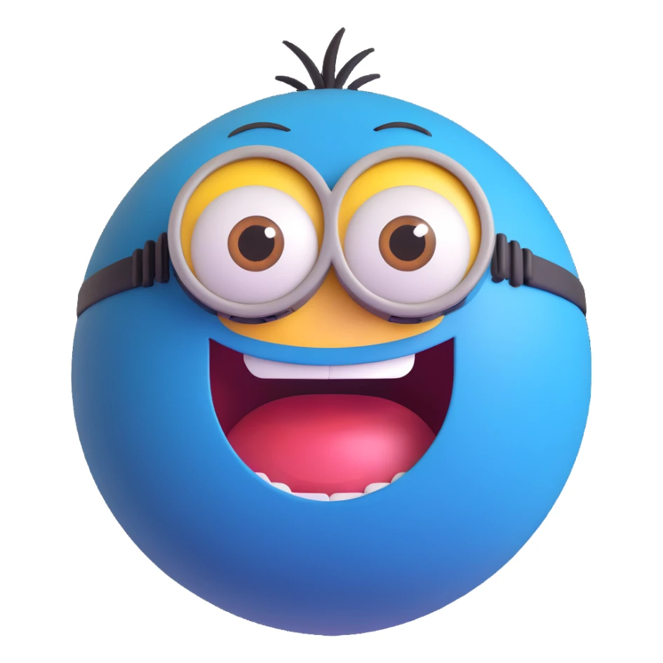 sphere with a cute minion face, big eyes, smiling sticker