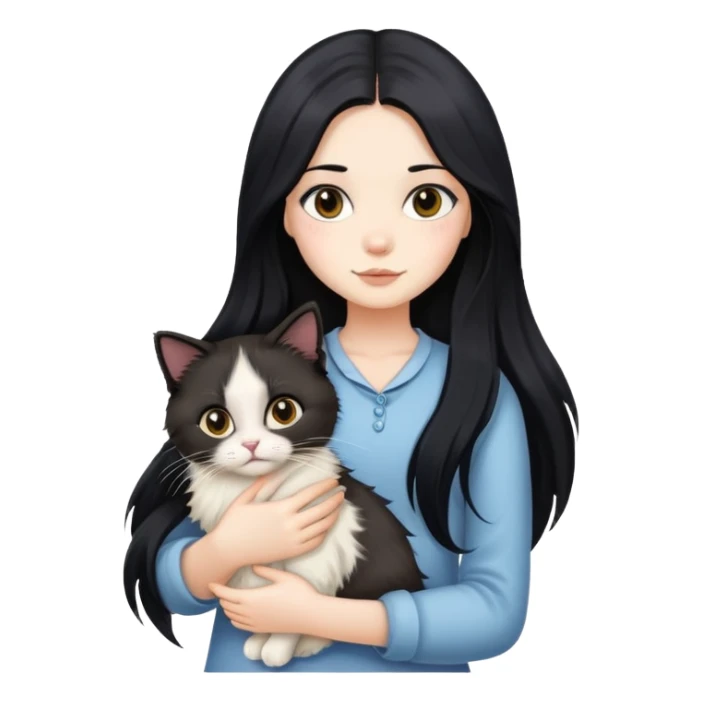 Girl with long black hair holding a Ragdoll cat sticker