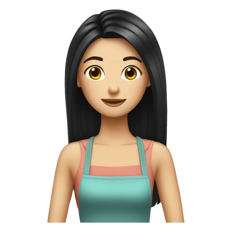 long straight black hair fair skinned girl making pasta sticker