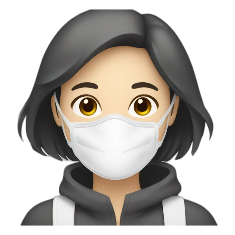 Asian woman wearing white respirator mask sticker