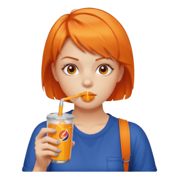 orange short hair girl sipping energy drink sticker