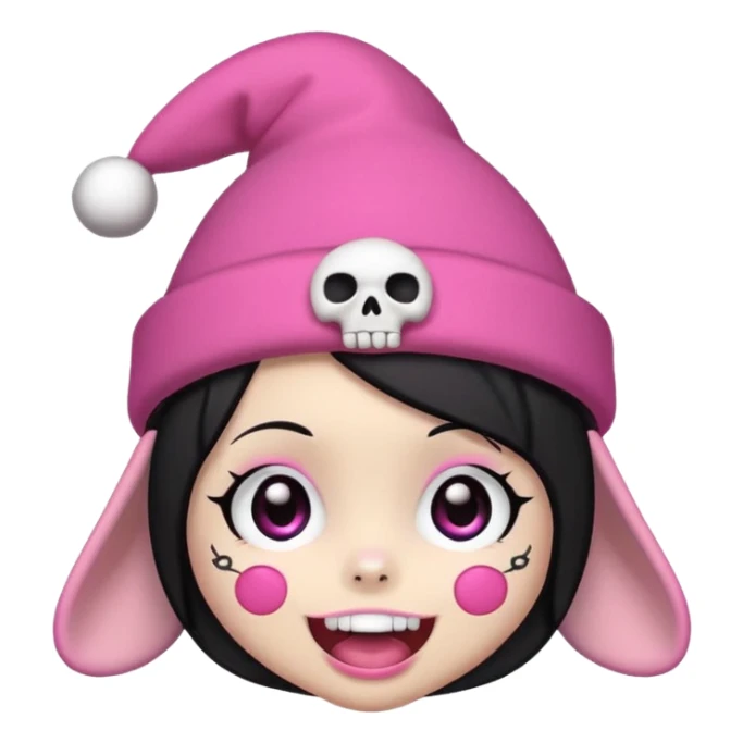 Kuromi with a pink skull hat, cheerful expression sticker