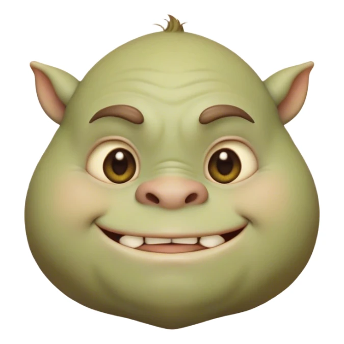 Cinematic Cute Ogre Portrait Emoji, with a surprisingly endearing, plump and huggable figure in soft earthy greens and browns, featuring big, kind eyes and a bashful smile, simplified yet irresistibly adorable, highly detailed with a soft glowing outline that captures the charm of a friendly giant who seems ready for a warm hug! sticker