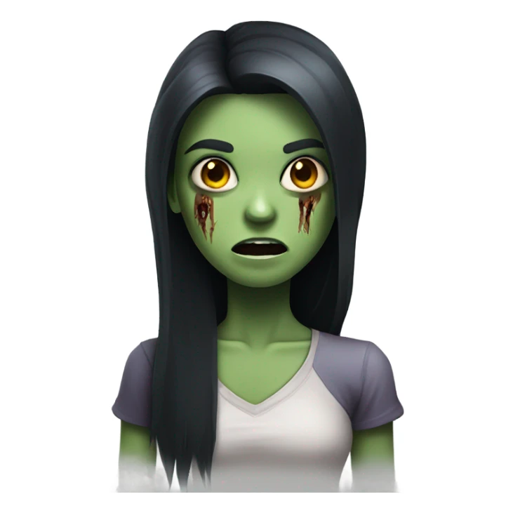 girl zombie with black long hair with teeth and serious face  sticker