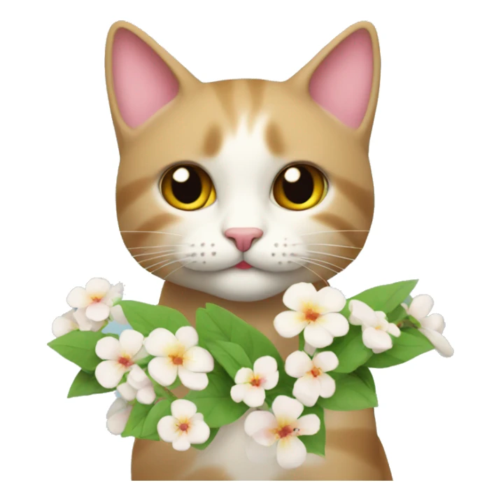 un gato con flores de cerezo alrededor  sticker