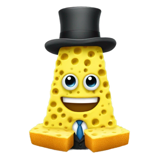Sponge with eyes mouth two legs in suit and two arms and hat sticker