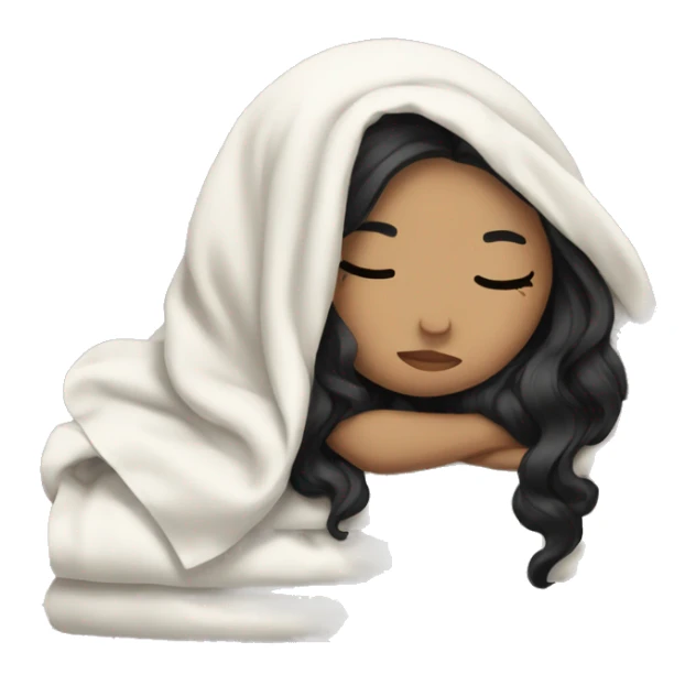 pale girl with long black hair sleeping in blanket  sticker
