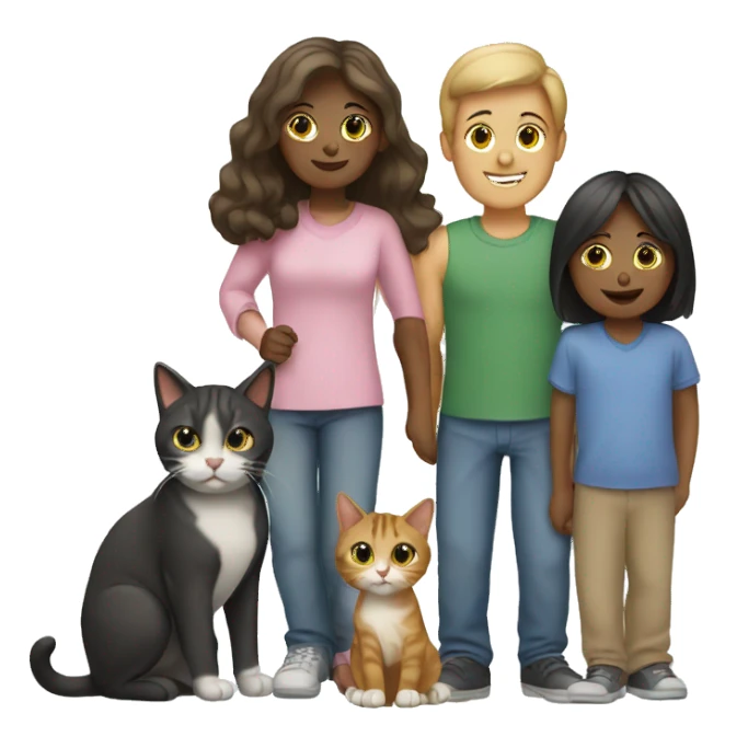 Family of people and 2 cats sticker