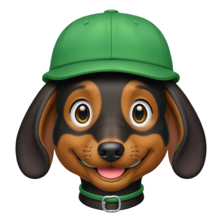 Black Dachshund in Green Cap in iOS 18 Emoji Style sticker