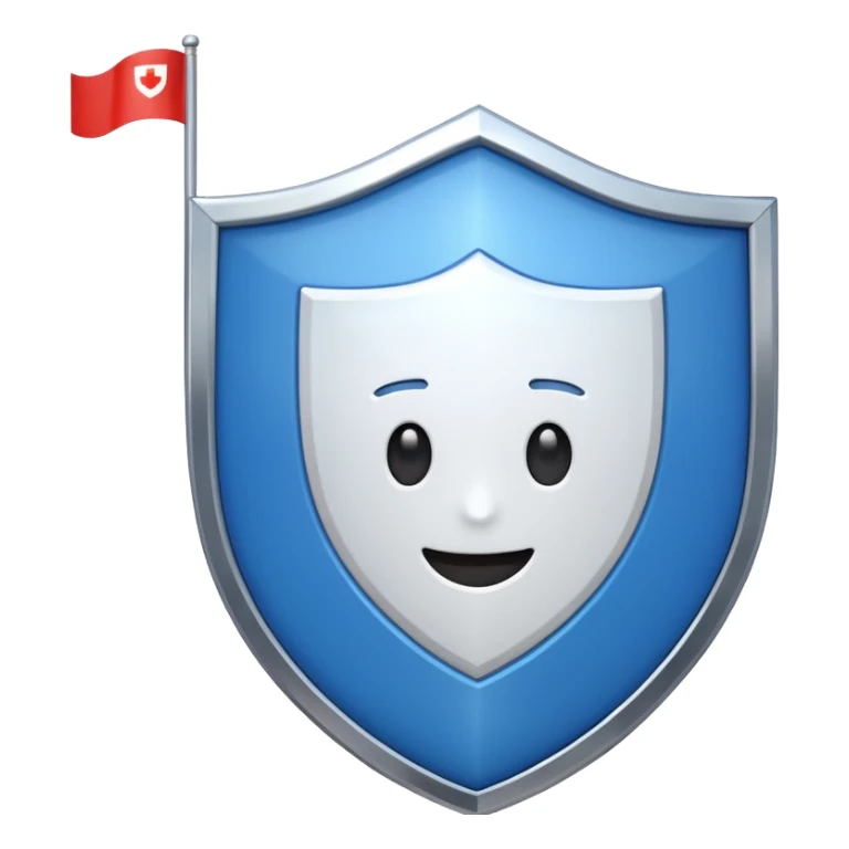 A shiny blue shield with a white 7 in the middle and a flag animation sticker