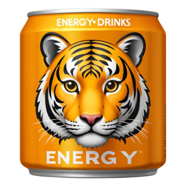 energy drink with with silver background color and a tiger on it also have sign and written as like energy drinks sticker