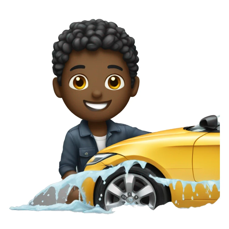 Boy washing black jaguar car sticker