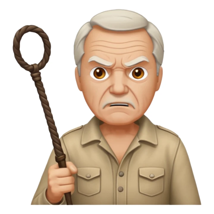 Give this emoji 🤠 a whip make it an old white guy with a whip make him angry sticker