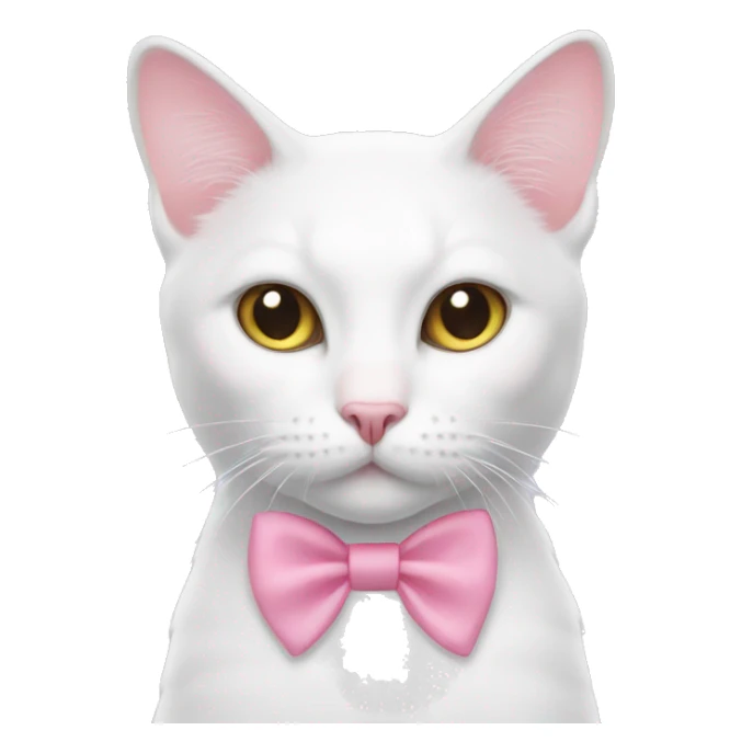 white cat with one pink bow on each ear sticker