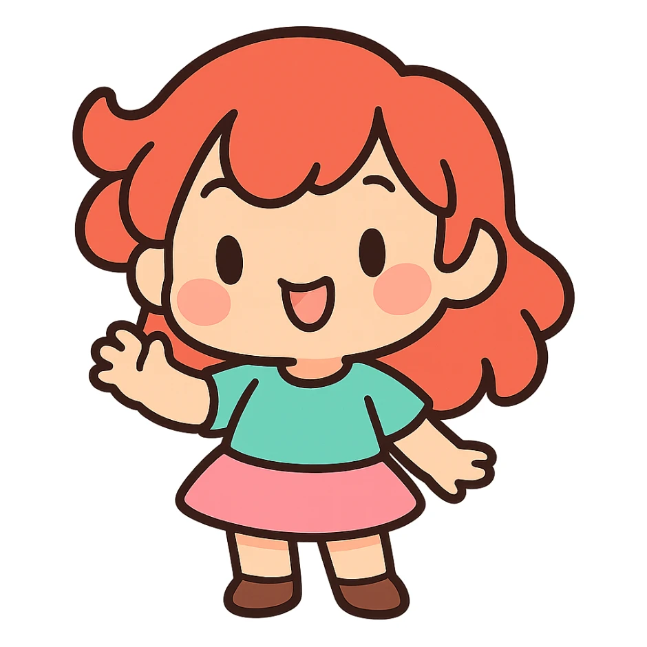 pastel toon style chibi character with red hair, cute expression sticker