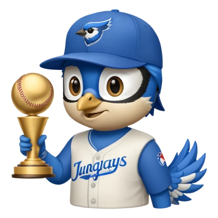 bluejay wearing bluejays MLB baseball cap, holding trophy 🏆  sticker