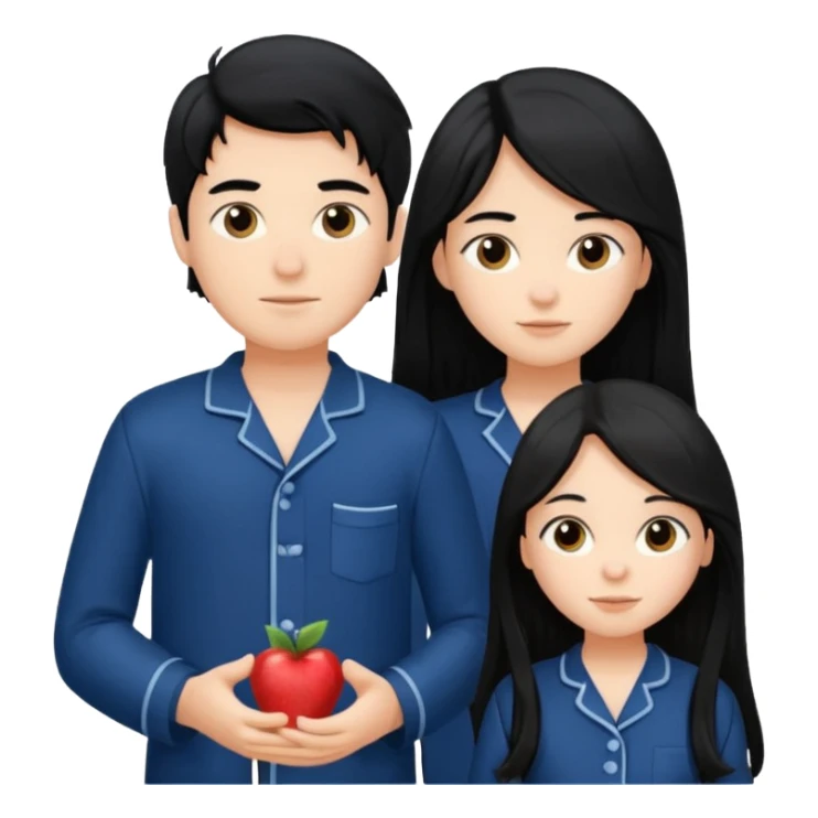 black haired boy and long haired girl in navy blue pajamas sticker