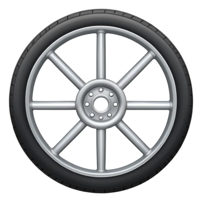 Realistic front-view wheel with perfectly symmetrical design, evenly spaced straight spokes, equal distance between each spoke, centered composition, smooth metallic texture, clean edges, no background. sticker