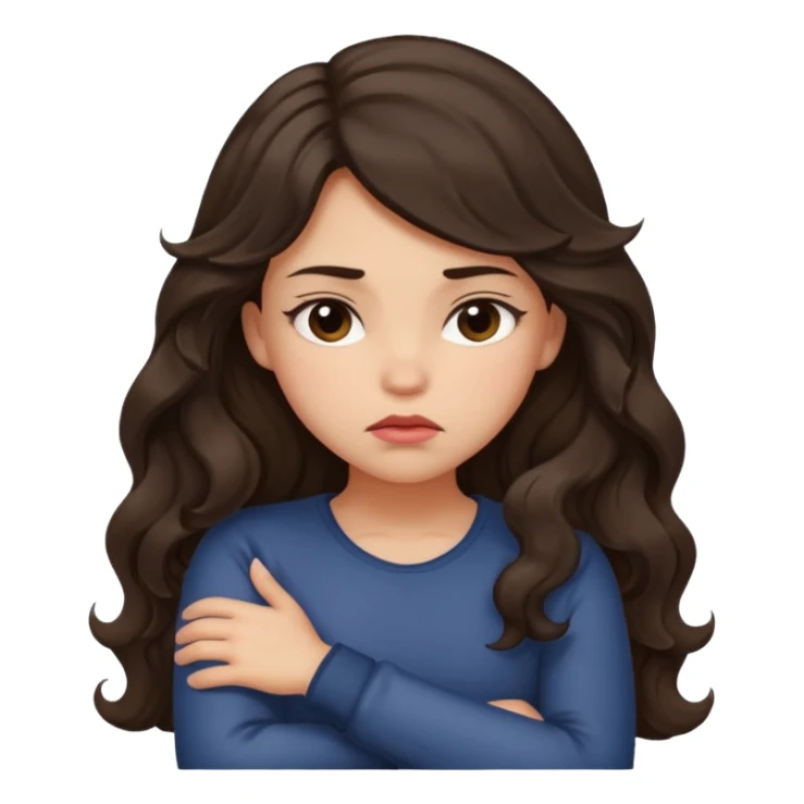 Light tan girl with dark, long, wavy hair crossing her arms and pouting sticker