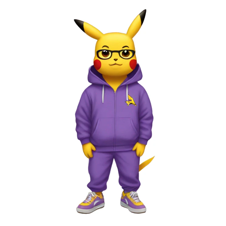 Pikachu wearing a purple nike tracksuit and wearing crocs sticker