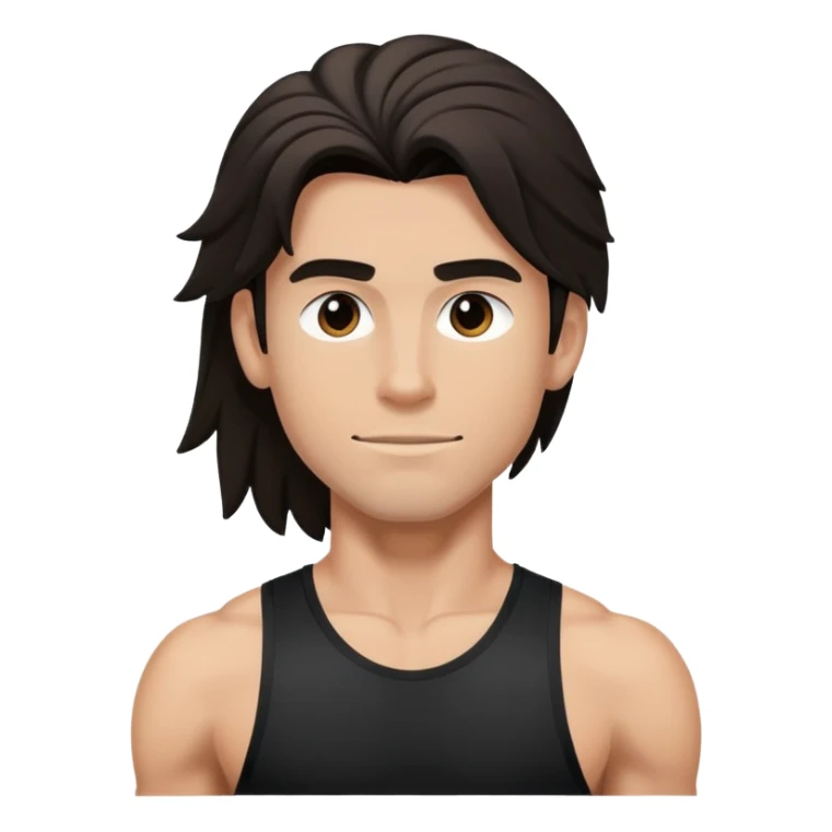 Athletic-looking guy in black sports clothes, long hair. sticker