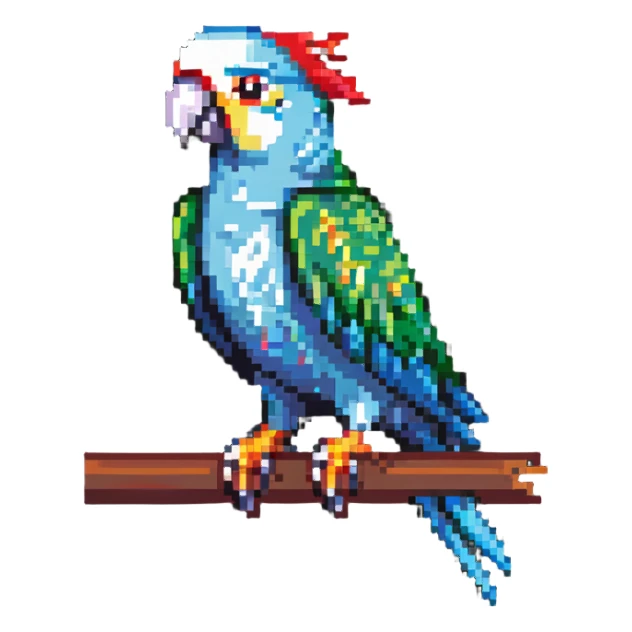 low-res pixel art party parrot with minimal colors and meme expression sticker