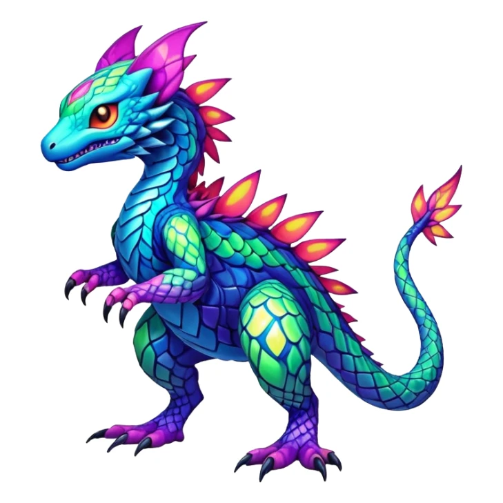colorful neon-colored Fakémon-Digimon-Fionbri-Trico-creature (full body) sticker