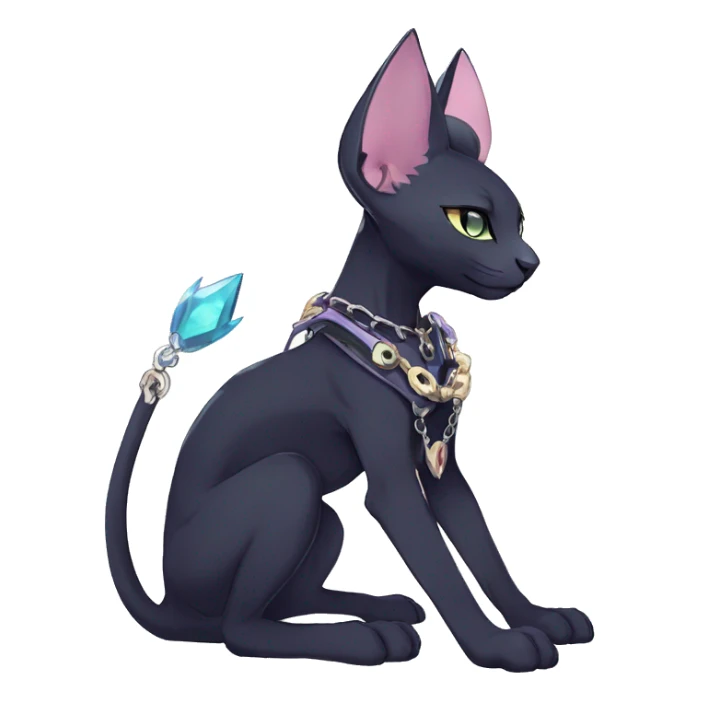 cool anthro punk kawaii edgy distinguished pretty elegant beautiful fantasy black ethereal nargacuga-Noivern-sphynx-Quiana-Fakemon collar harness chains necklace full body sticker