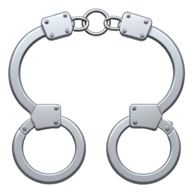 Minimalistic metallic handcuffs emoji, black and white, reflective metal, simple flat vector design, futuristic minimal style sticker