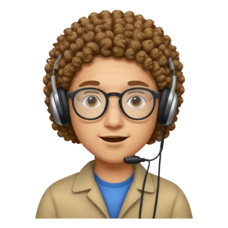 headphone and spectacles, no microphone, curly sticker