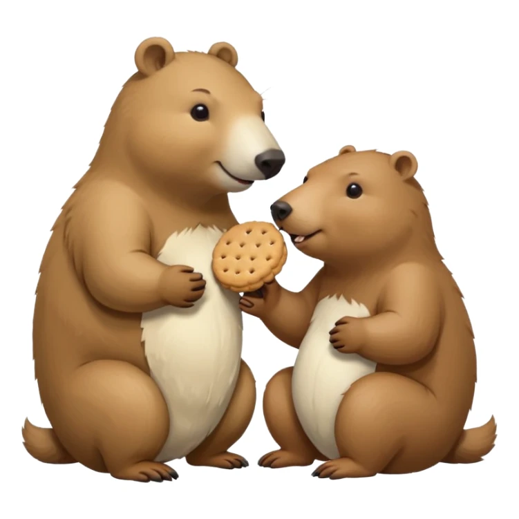 capybara and an snow bear eating biscuits with each other sticker